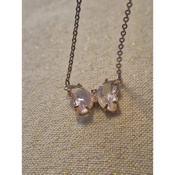 14k Gold Plated Pink Crystal Butterfly Necklace - Picture 8 of 10